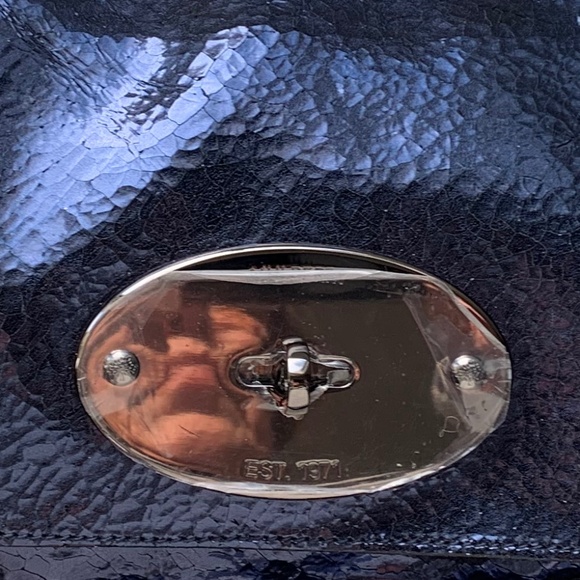 Mulberry Bayswater Clutch Cracked Metal Navy Blue Shoulder Bag - Picture 4 of 4